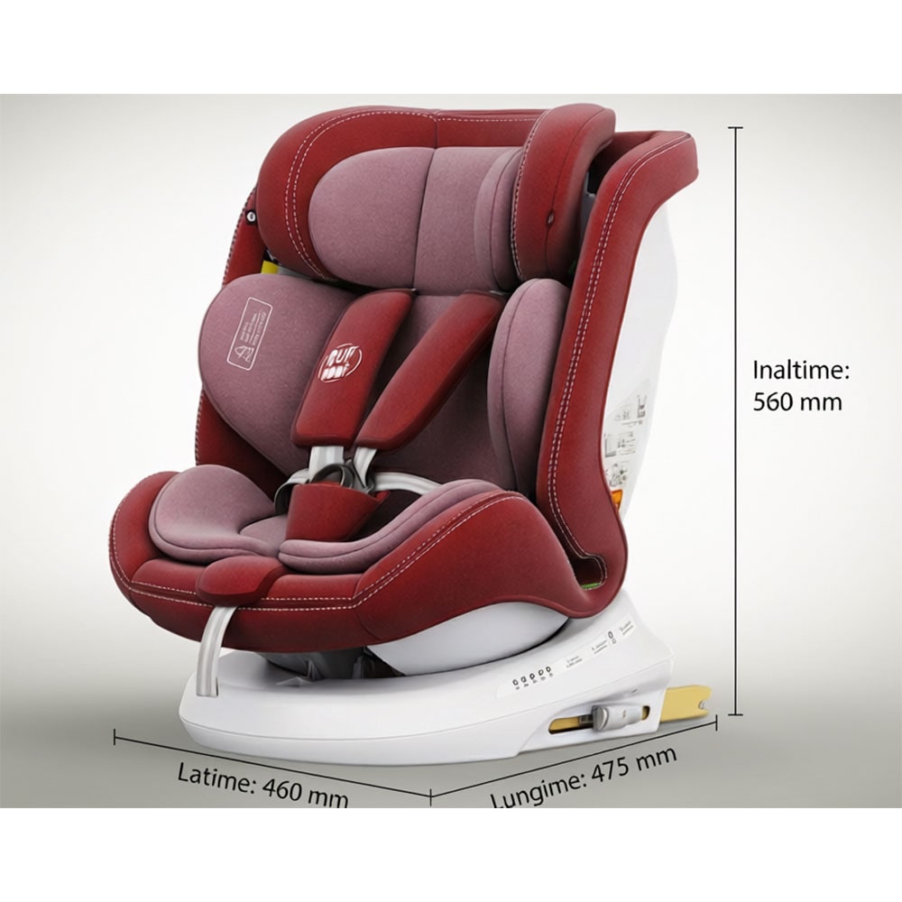 Scaun auto BUF BOOF P100 Plus rotativ 360 grade P100RED, Isofix, 0-36 kg, R129, rosu