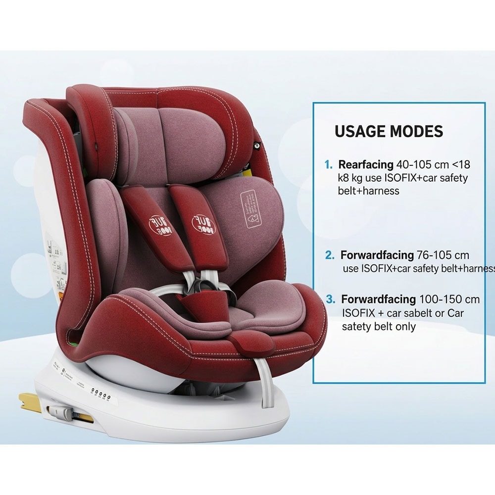 Scaun auto BUF BOOF P100 Plus rotativ 360 grade P100RED, Isofix, 0-36 kg, R129, rosu