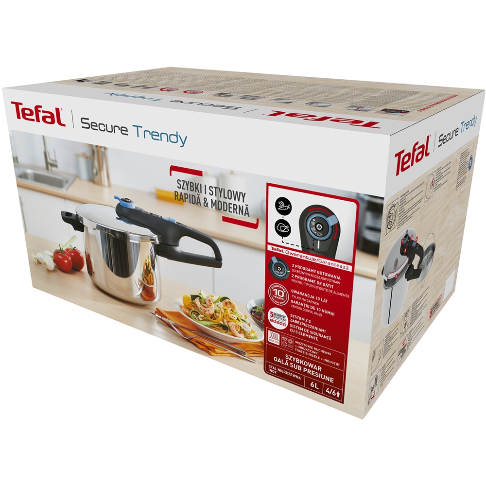 Oala sub presiune TEFAL Secure Trendy, 6l, inox, argintiu