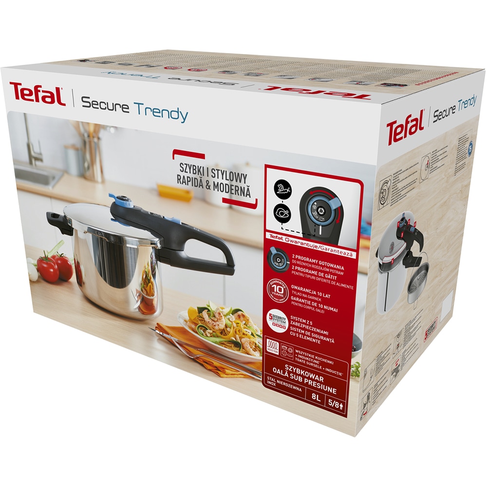 Oala sub presiune TEFAL Secure Trendy, 8l, inox, argintiu