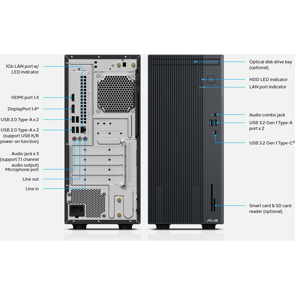 Sistem Desktop PC ASUS ExpertCenter P500 Mini Tower P500MV-05210H2630, Intel Core 5 210H pana la 4.8 GHz, 16GB, SSD 512GB, Intel UHD Graphics, Free Dos