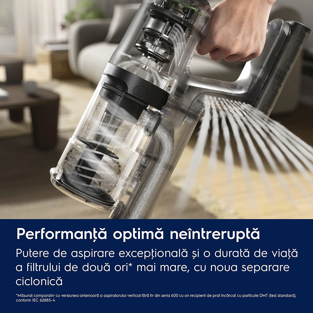 Aspirator vertical ELECTROLUX Seria 600 EP61AB21UG, 0.5l, 21.6V, autonomie max 50 min, gri inchis-negru