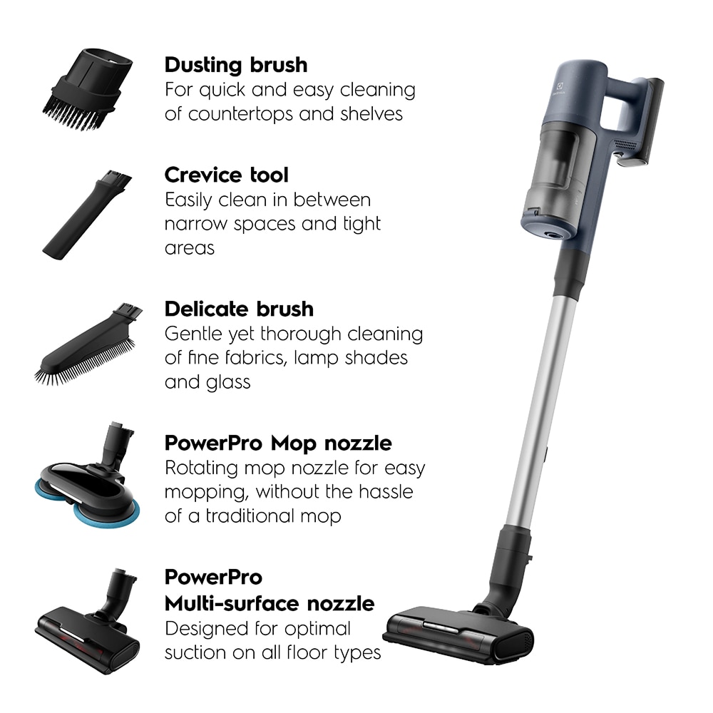 Aspirator vertical ELECTROLUX Seria 600 EP61H21WET, 0.5l, 21.6V, autonomie max 50 min, albastru inchis-negru