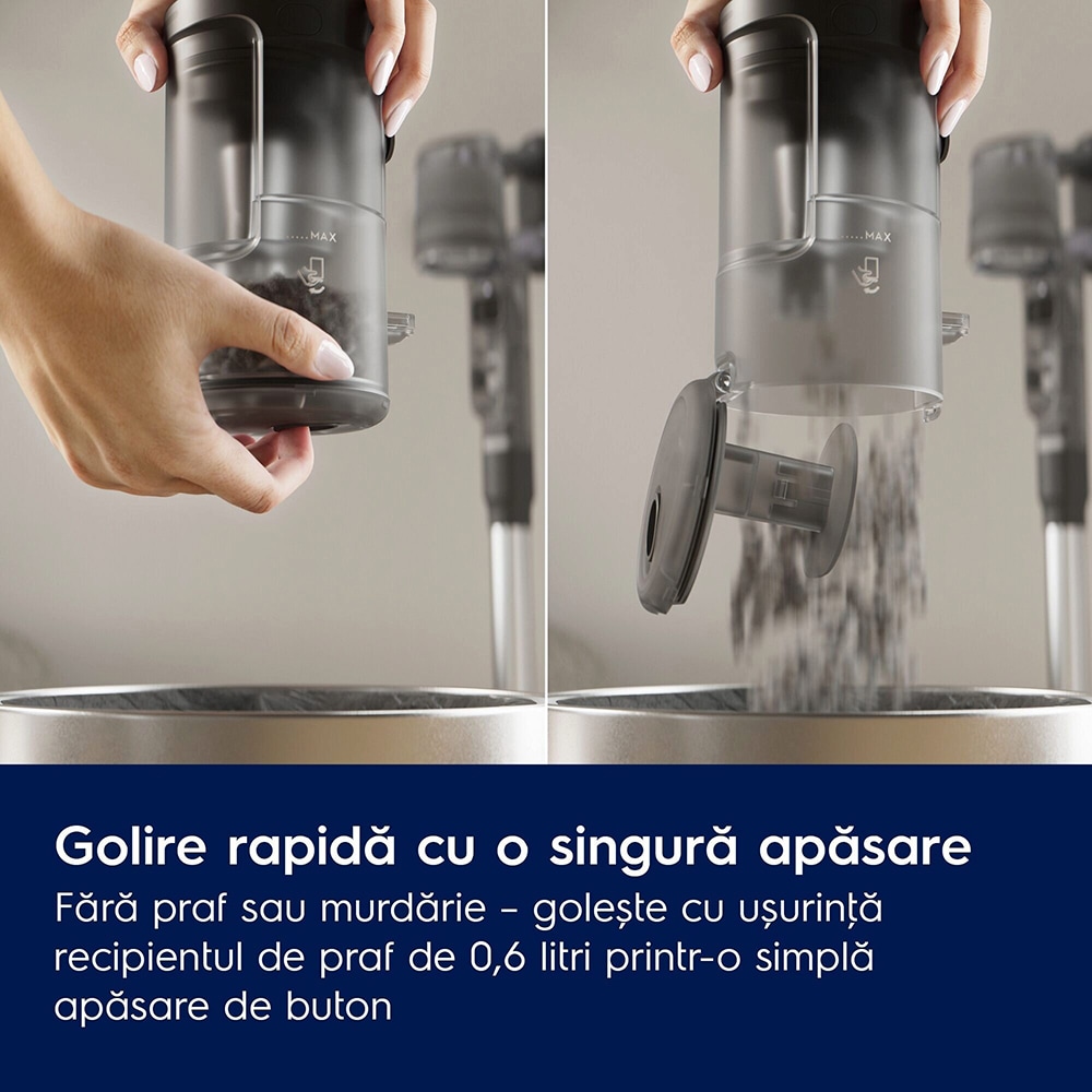 Aspirator vertical ELECTROLUX Seria 600 EP61H21WET, 0.5l, 21.6V, autonomie max 50 min, albastru inchis-negru