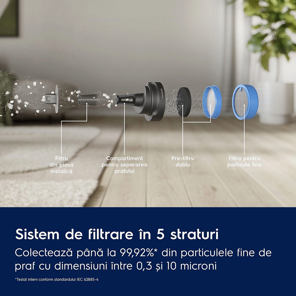 Aspirator vertical ELECTROLUX Seria 600 EP61HB21UV, 0.5l, 21.6V, autonomie max 50 min, alb-negru