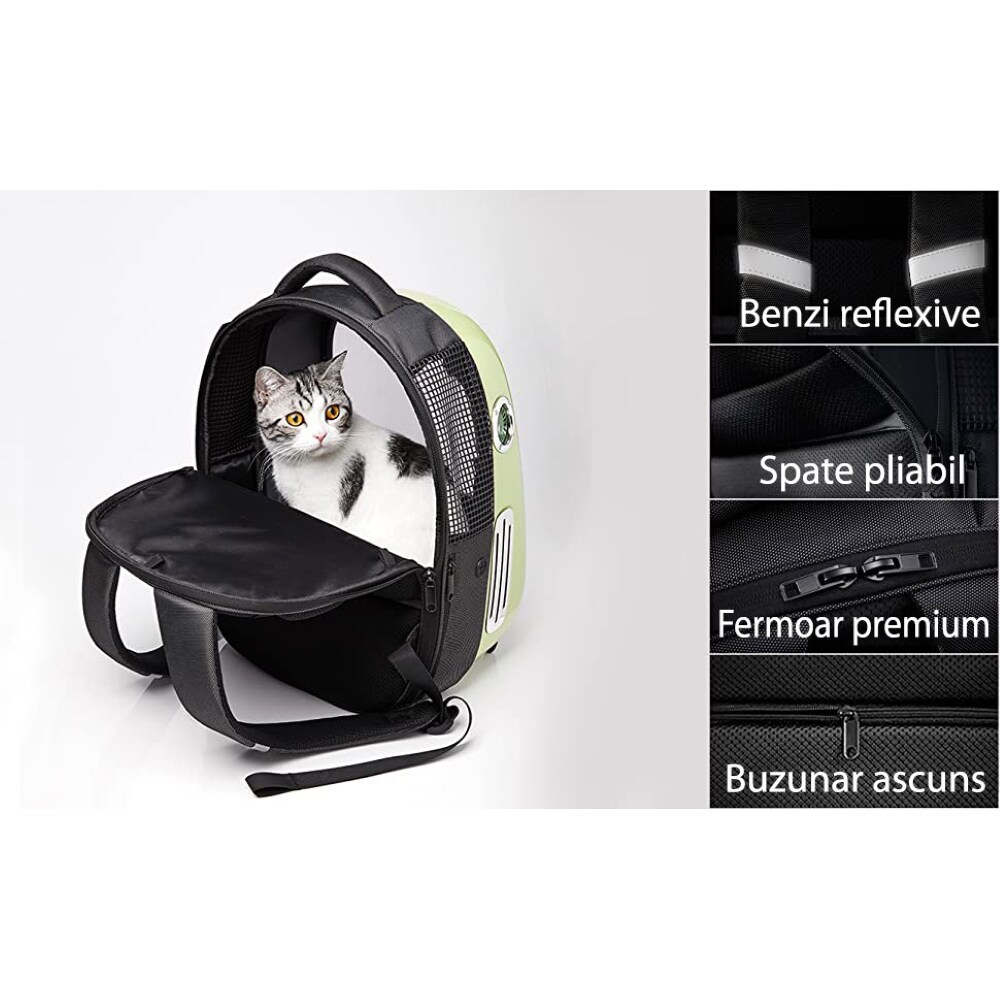 Rucsac transport animale de companie PETKIT Cat Travel, Hublou, plastic, 33 x 30 x 45 cm, alb