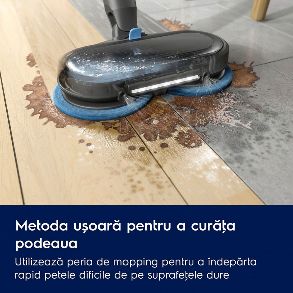 Aspirator vertical ELECTROLUX 800 WET EP82H25WET, 0.4l, 25.2V, autonomie max 90 min, albastru denim-auriu