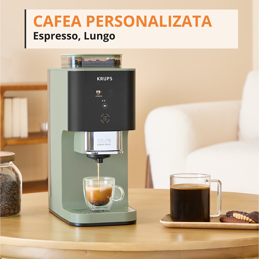 Espressor semi-automat KRUPS Coffee Crush SA401LE0, 1.8l, 1350W, 15 bar, verde-negru