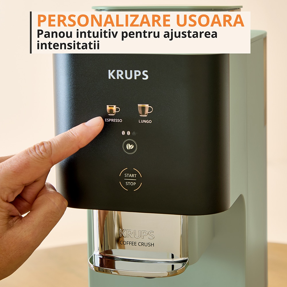 Espressor semi-automat KRUPS Coffee Crush SA401LE0, 1.8l, 1350W, 15 bar, verde-negru