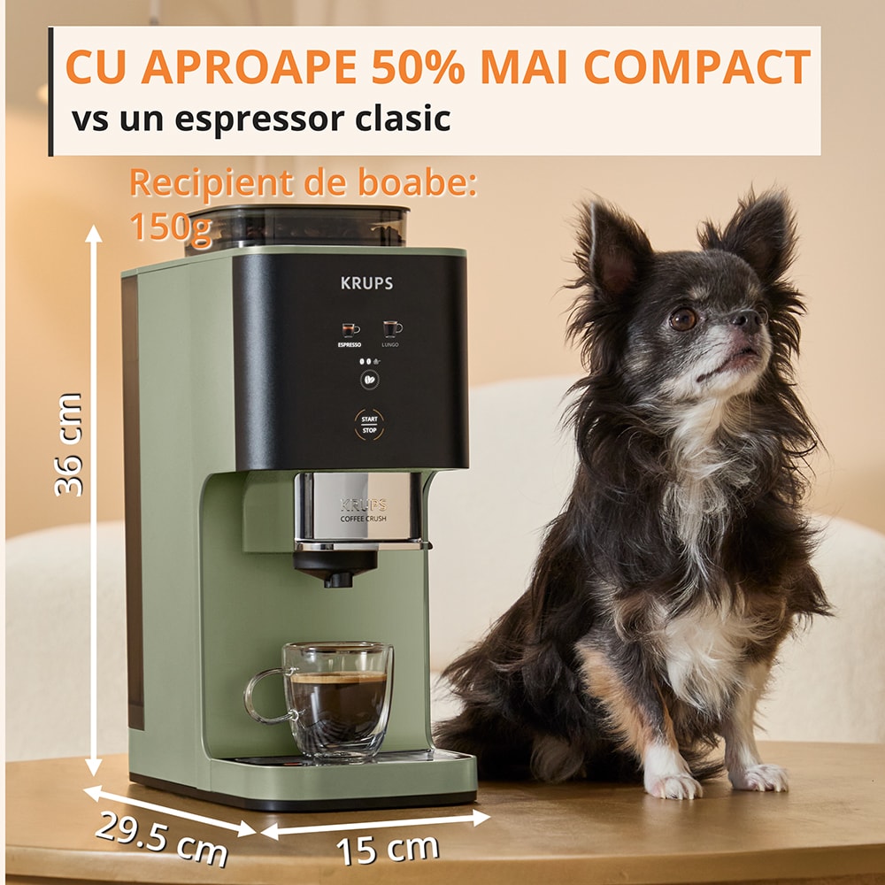 Espressor semi-automat KRUPS Coffee Crush SA401LE0, 1.8l, 1350W, 15 bar, verde-negru