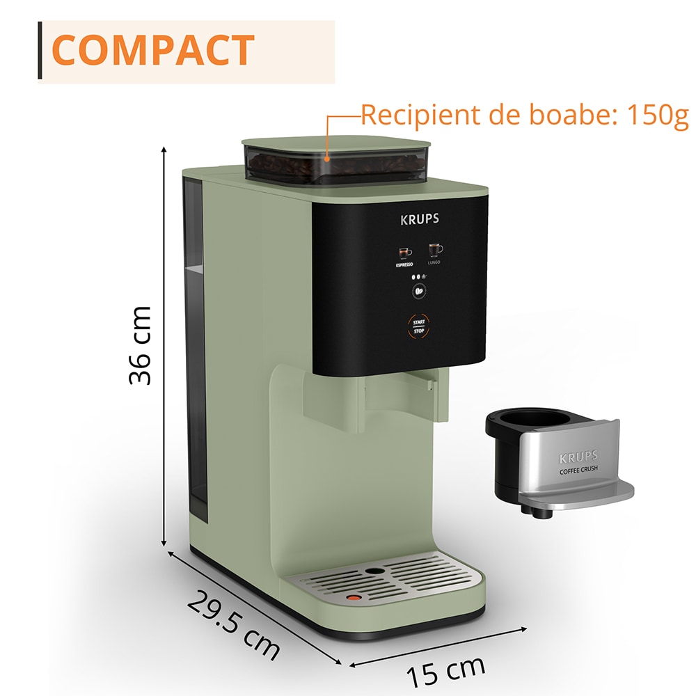 Espressor semi-automat KRUPS Coffee Crush SA401LE0, 1.8l, 1350W, 15 bar, verde-negru