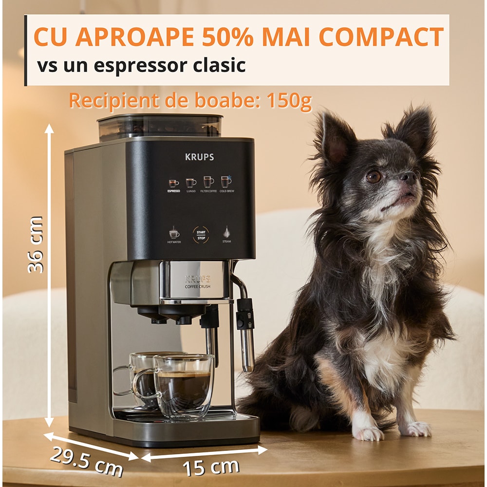 Espressor semi-automat KRUPS Coffee Crush Experience SA403BE0, 1.8l, 1350W, 15 bar, bej-negru