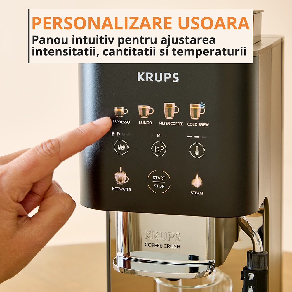 Espressor semi-automat KRUPS Coffee Crush Experience SA403BE0, 1.8l, 1350W, 15 bar, bej-negru