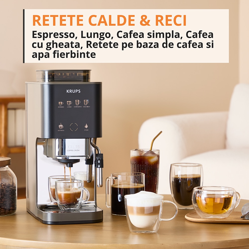 Espressor semi-automat KRUPS Coffee Crush Experience SA403BE0, 1.8l, 1350W, 15 bar, bej-negru