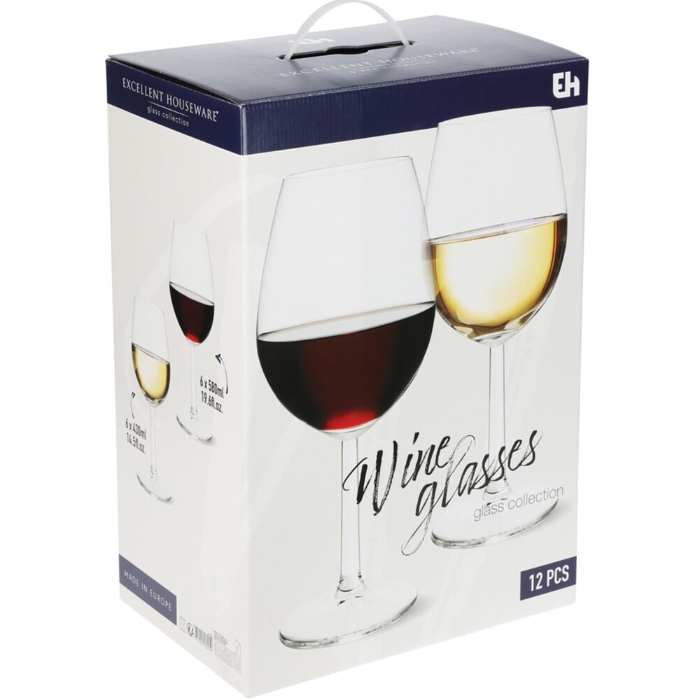 Set pahare vin EXCELLENT HOUSEWARE CC7000310, 12 piese, 430-580 ml, sticla
