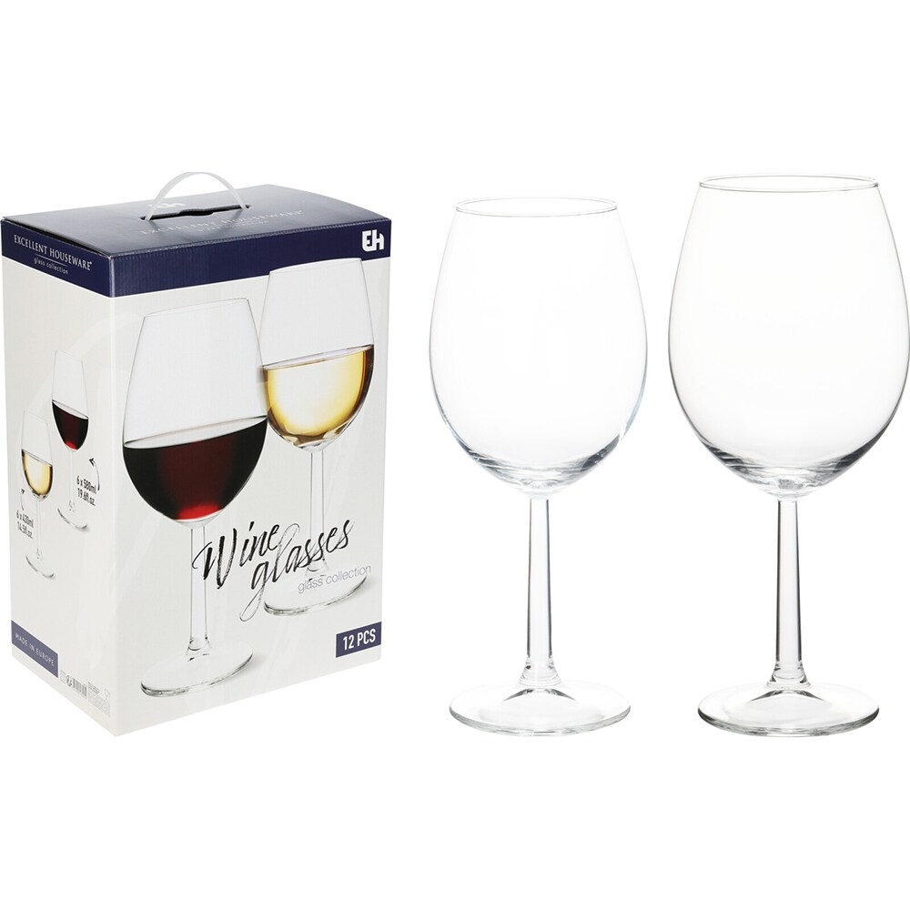 Set pahare vin EXCELLENT HOUSEWARE CC7000310, 12 piese, 430-580 ml, sticla