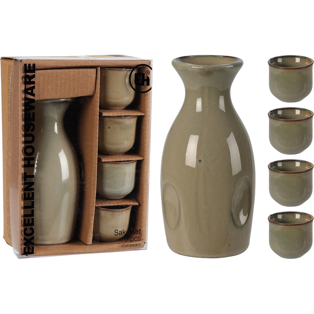 Set pahare EXCELLENT HOUSEWARE Q94000070, 4 piese + sticla, ceramica, crem