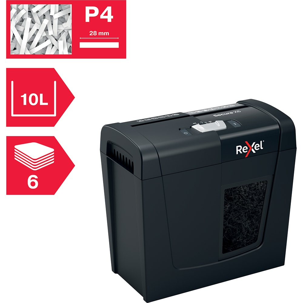 Distrugator documente manual REXEL SECURE X6, 6 coli, 10l, Cross-cut, negru