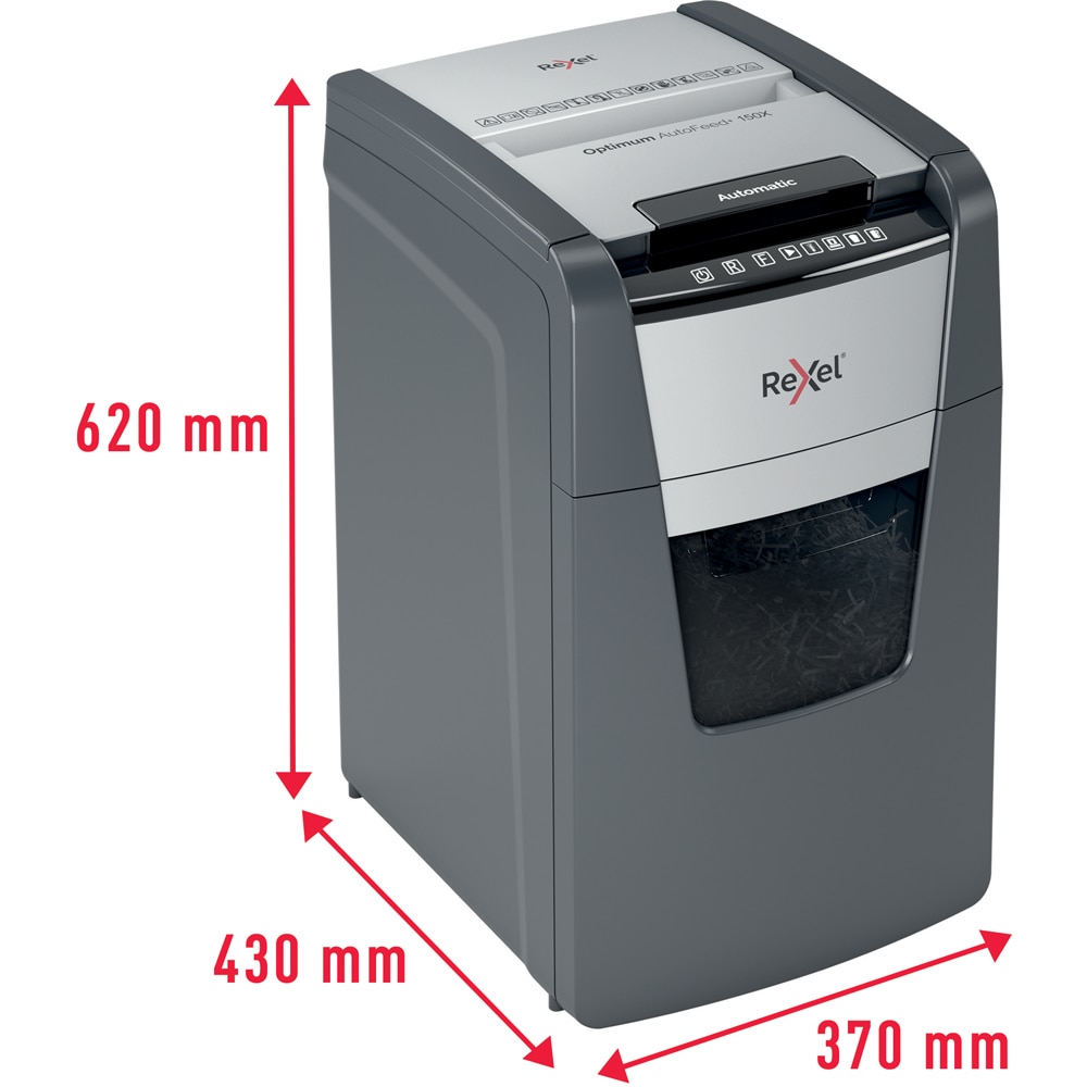 Distrugator documente automat REXEL OPTIMUM 150X, 150 coli, 44l, Cross-Cut, negru-gri