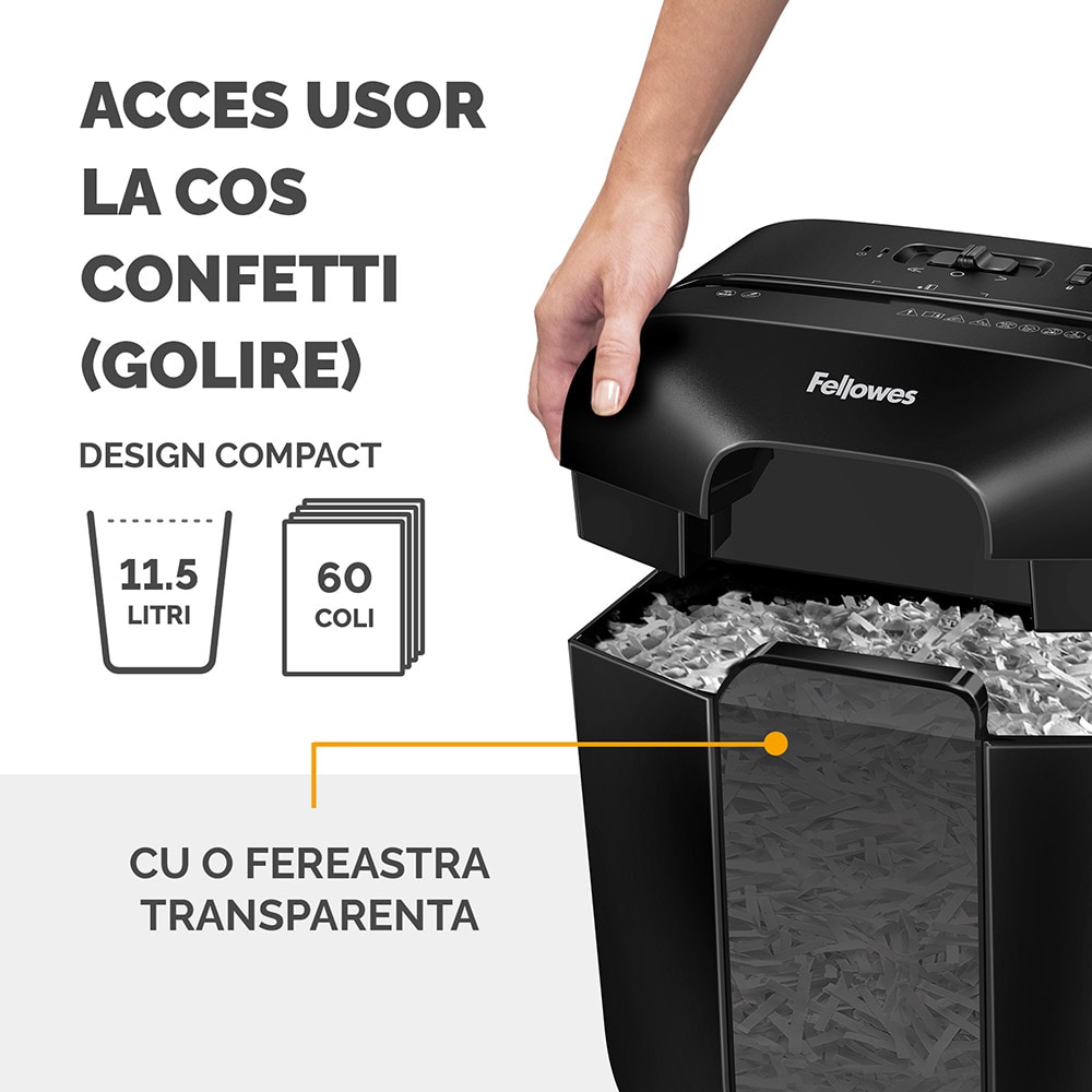 Distrugator documente manual FELLOWES Powershred LX25, 6 coli, 11.5l, Cross-Cut, negru