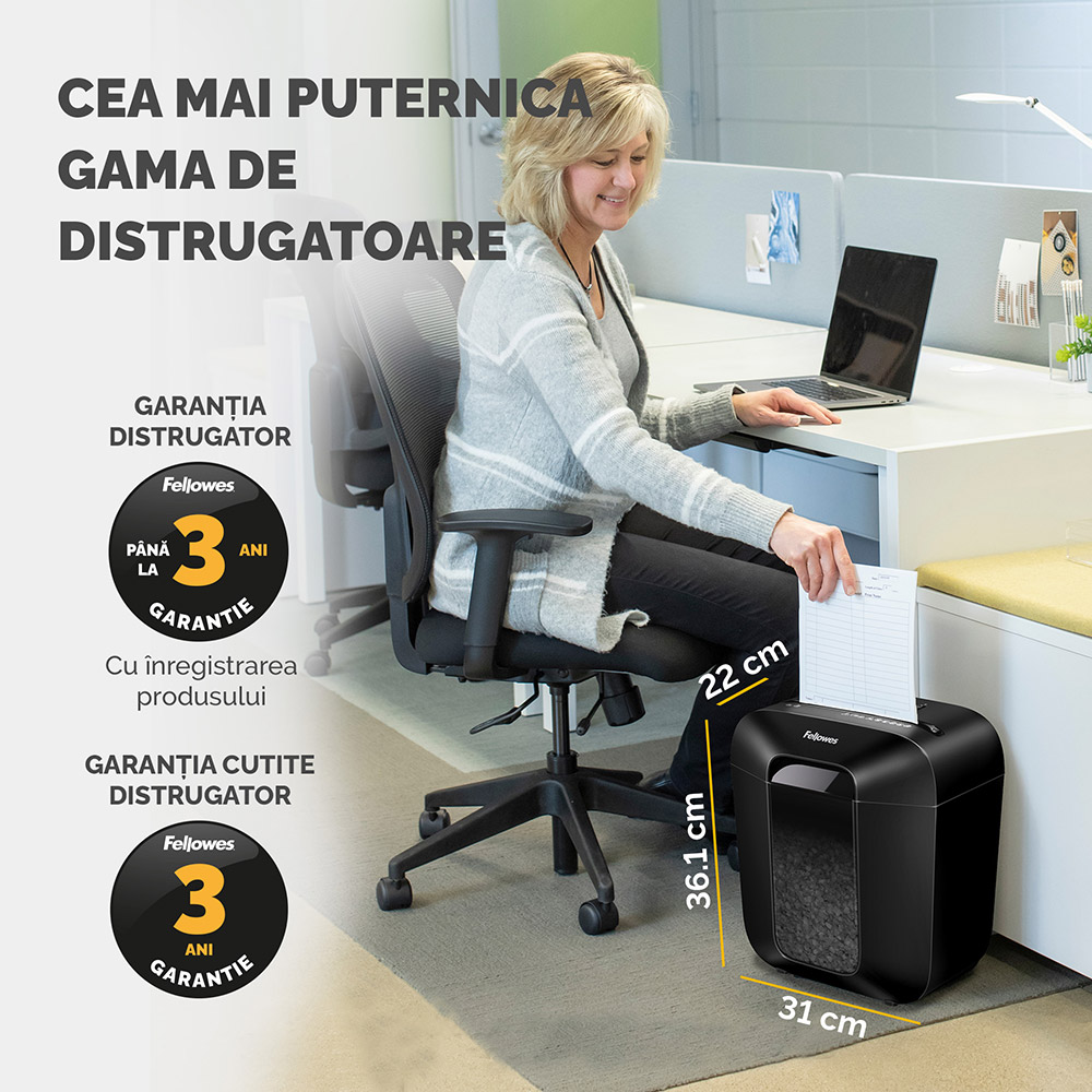 Distrugator documente manual FELLOWES Powershred LX25, 6 coli, 11.5l, Cross-Cut, negru