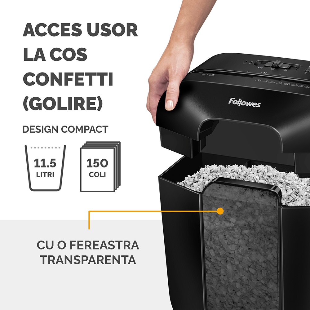 Distrugator documente manual FELLOWES Powershred LX25M, 6 coli, 11.5l Micro-Cut, negru