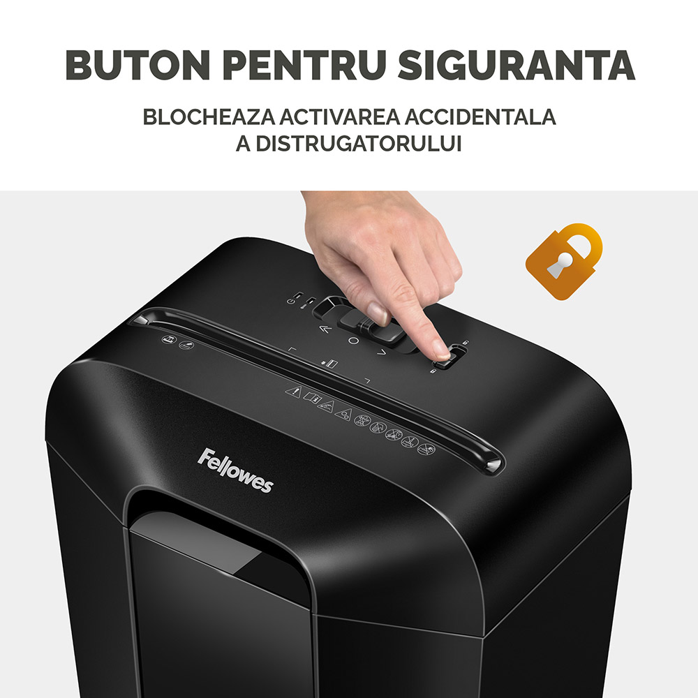 Distrugator documente manual FELLOWES LX45, 8 coli, 17l, Cross-Cut, negru