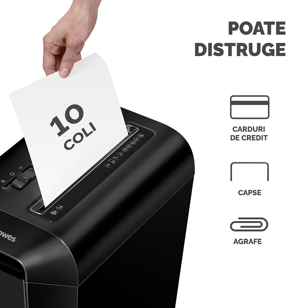 Distrugator documente manual FELLOWES LX65, 10 coli, 22l, Cross-Cut, negru