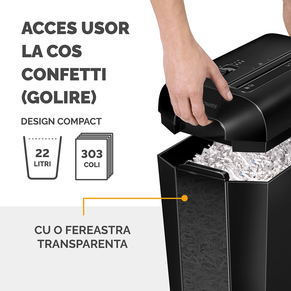 Distrugator documente manual FELLOWES LX65, 10 coli, 22l, Cross-Cut, negru
