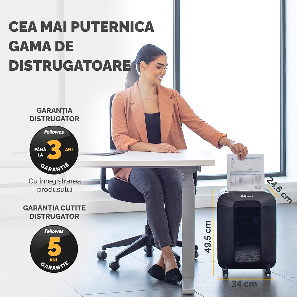 Distrugator documente manual FELLOWES LX85, 12 coli, 19l, Cross-Cut, negru