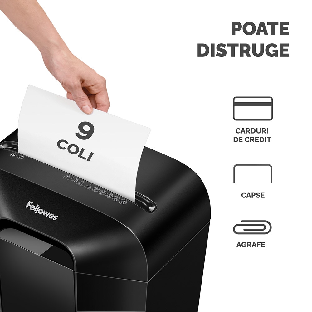 Distrugator documente manual FELLOWES Powershred LX50, 9 coli, 17l, Cross-Cut, negru