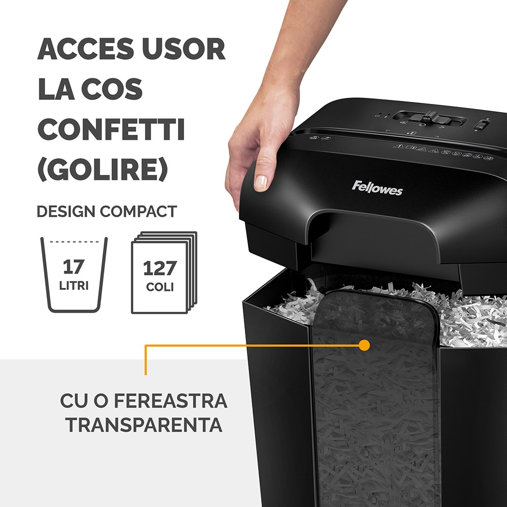 Distrugator documente manual FELLOWES Powershred LX50, 9 coli, 17l, Cross-Cut, negru