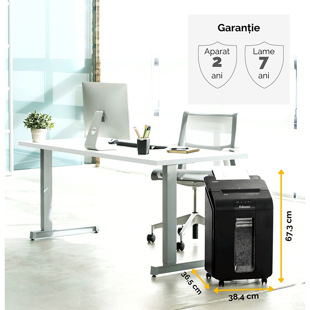 Distrugator documente automat FELLOWES AutoMax 100M, 100 coli, 23l, Micro-Cut, negru