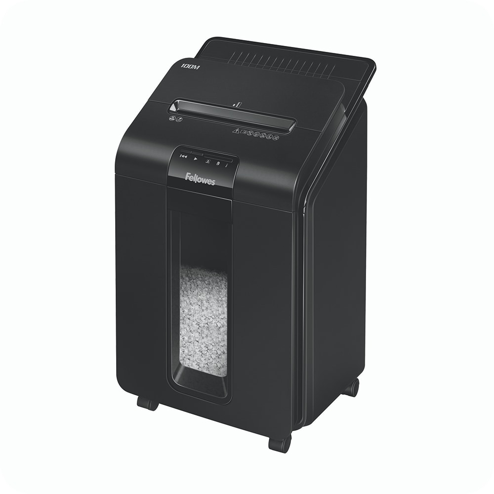 Distrugator documente automat FELLOWES AutoMax 100M, 100 coli, 23l, Micro-Cut, negru