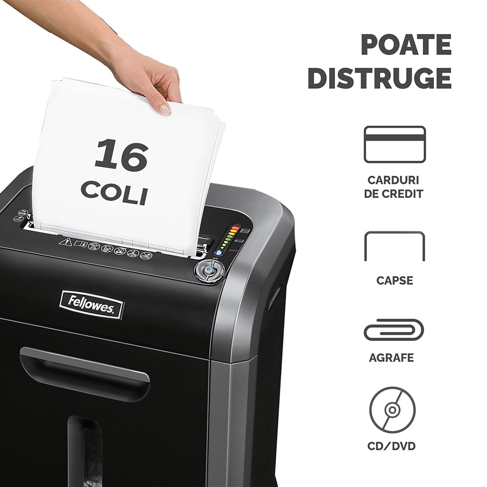 Distrugator documente manual FELLOWES 79Ci, 14 coli, 23l, Cross-Cut, negru-argintiu