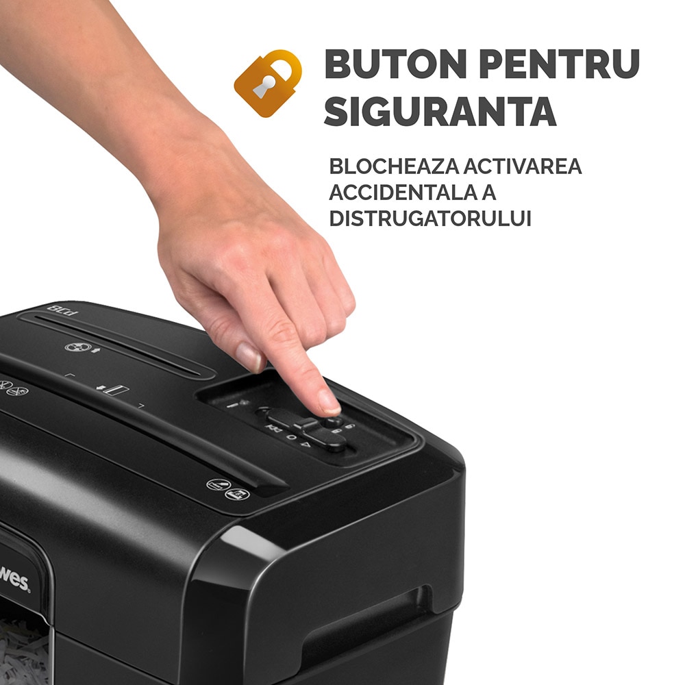 Distrugator documente manual FELLOWES Powershred 8Cd, 8 coli, 17l, Cross-Cut, negru