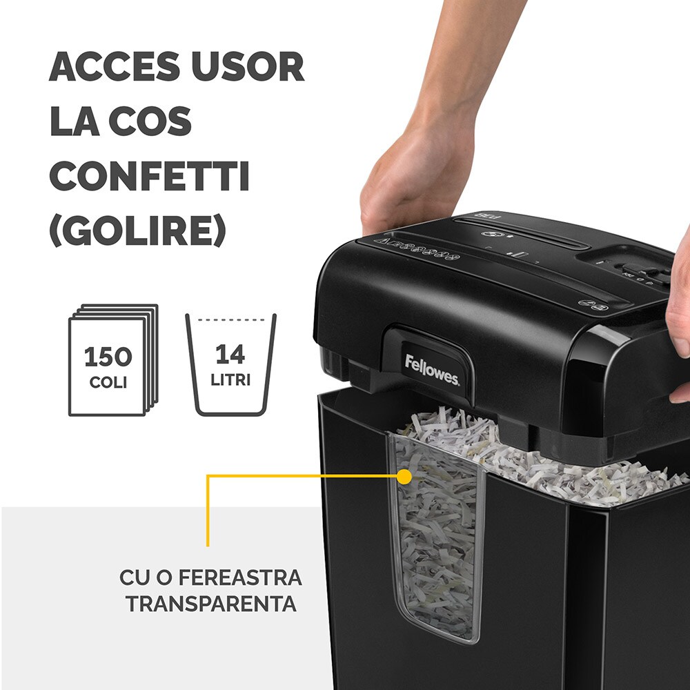 Distrugator documente manual FELLOWES Powershred 8Cd, 8 coli, 17l, Cross-Cut, negru