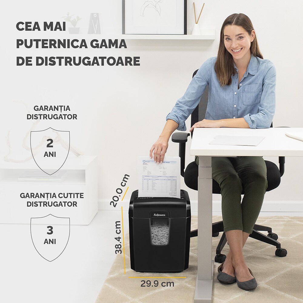 Distrugator documente manual FELLOWES Powershred 8Cd, 8 coli, 17l, Cross-Cut, negru