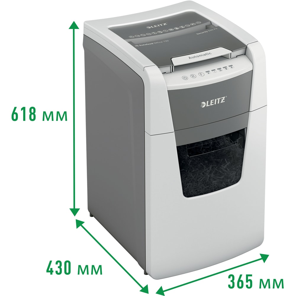 Distrugator documente automat LEITZ IQ OFFICE, 150 coli, 44l, Micro-cut, alb-gri