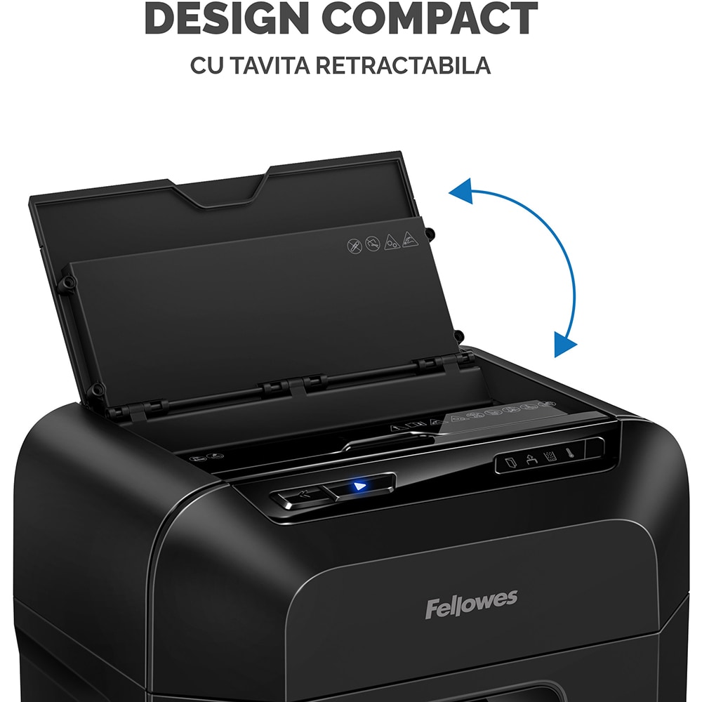 Distrugator documente FELLOWES Automax 80M, 80 coli, 17l,  Micro-Cut, negru