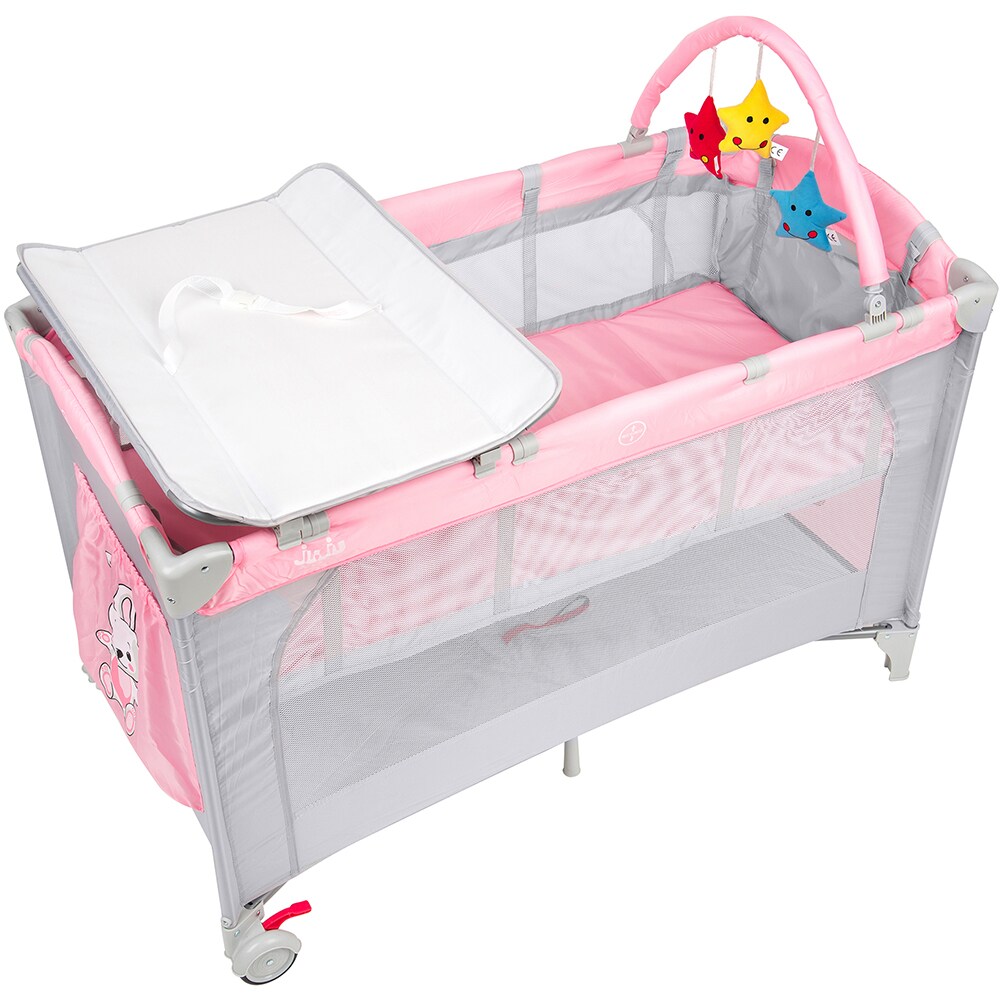 Patut pliabil JUJU Sleepy Baby - Hunny Bunny JU7970HB, 0 luni+, gri-roz