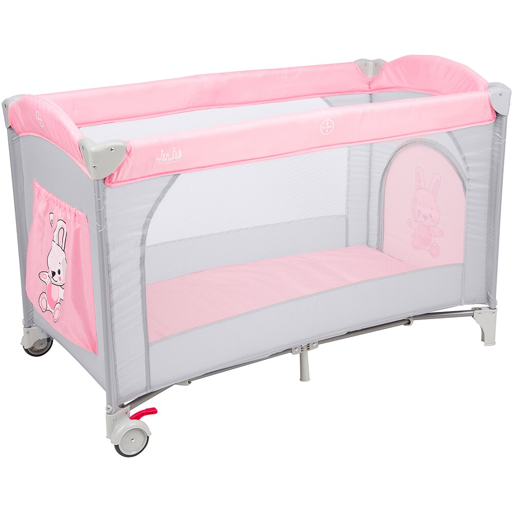 Patut pliabil JUJU Sleepy Baby - Hunny Bunny JU7970HB, 0 luni+, gri-roz