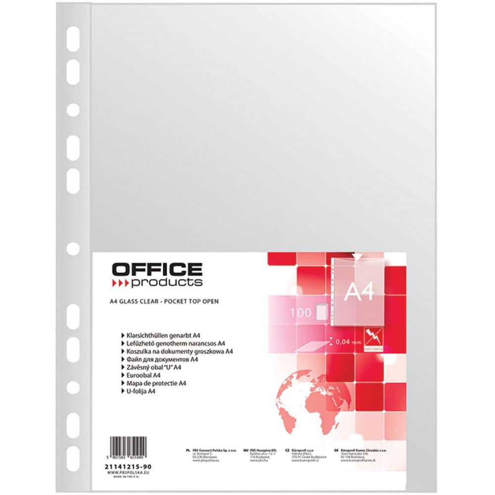 Folii protectie documente OFFICE PRODUCTS, A4, 40 microni, 100 bucati