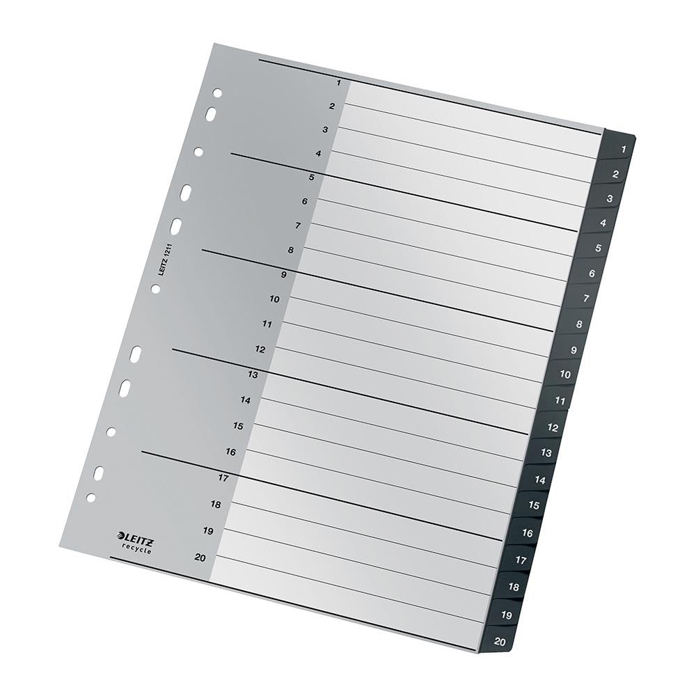 Separator LEITZ Recycle 1-20, 238 x 297 mm, polipropilena reciclata, 11 perforatii, format A4, negru