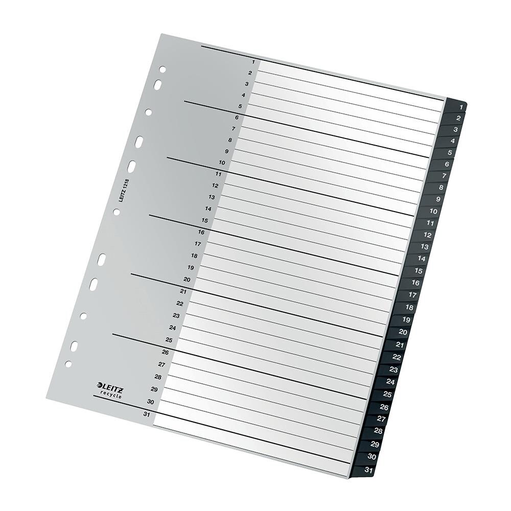 Separator LEITZ Recycle 1-31, 238 x 297 mm, polipropilena reciclata, 11 perforatii, format A4, negru