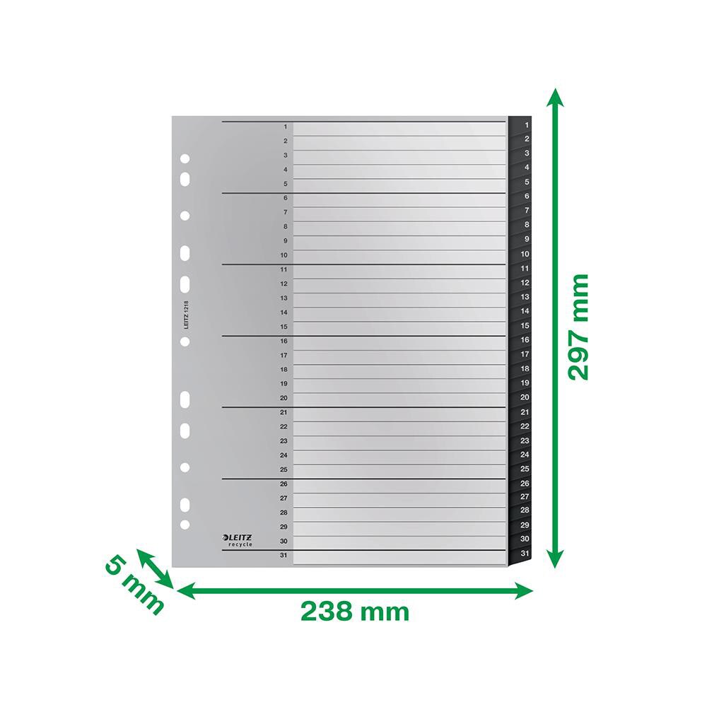 Separator LEITZ Recycle 1-31, 238 x 297 mm, polipropilena reciclata, 11 perforatii, format A4, negru