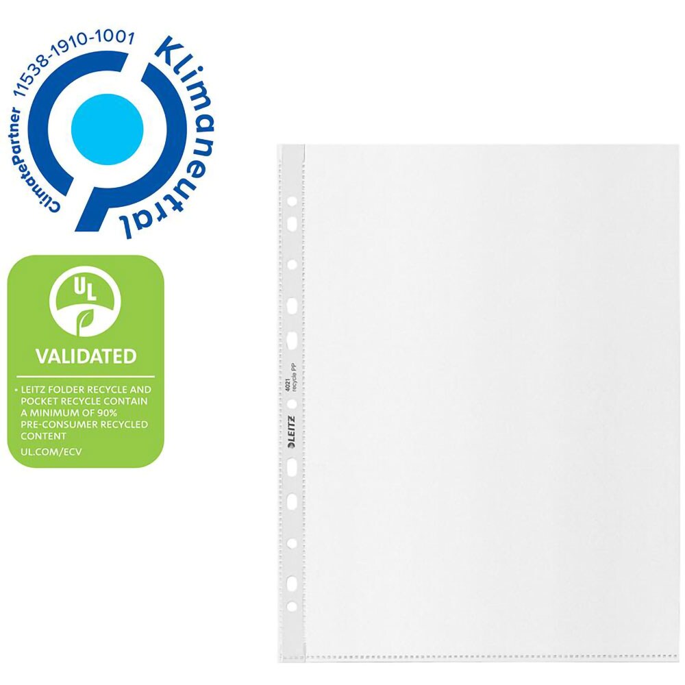 Folii protectie documente LEITZ Recycle, A4, 100 microni, 25 bucati