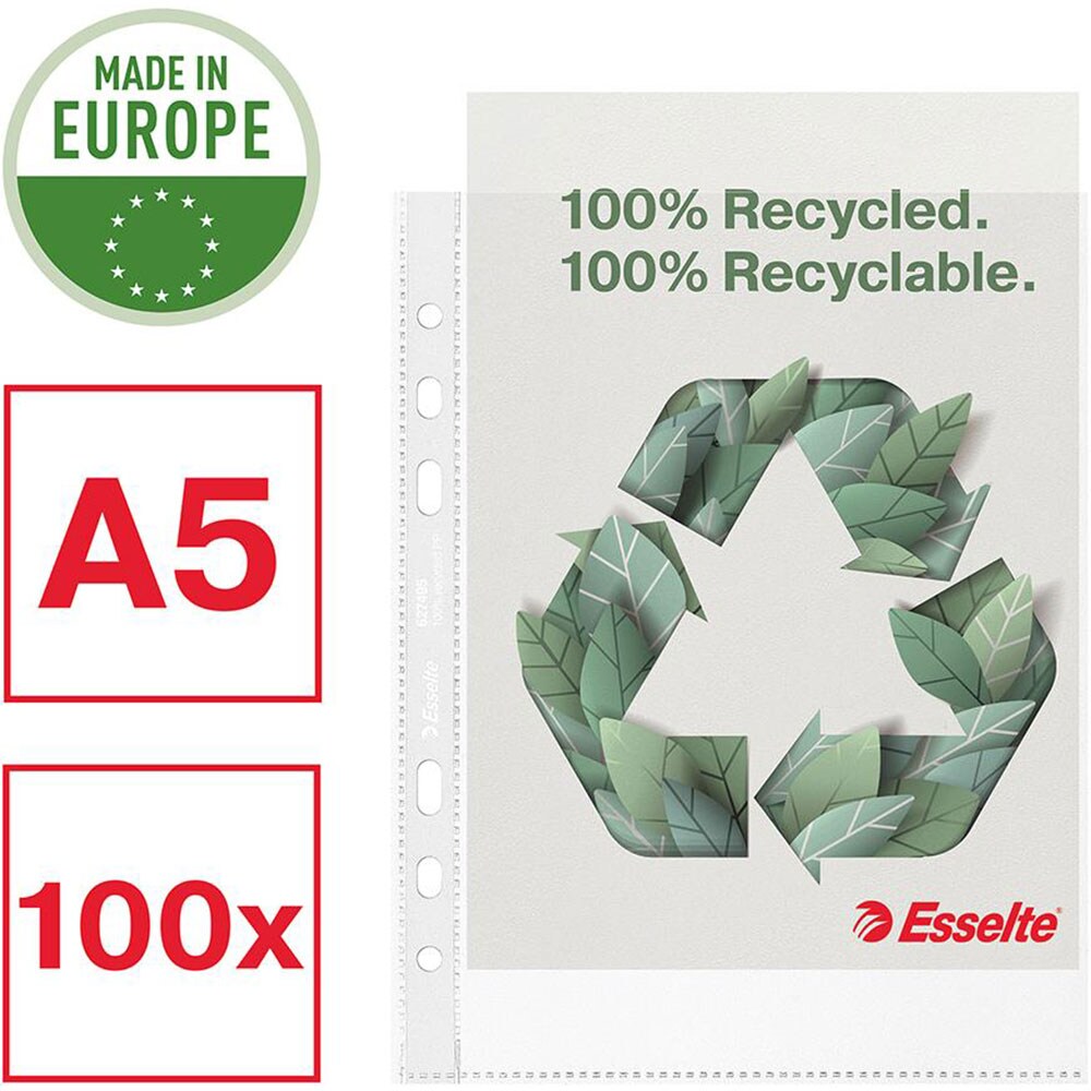 Folii protectie documente LEITZ Esselte Recycled, A5, 70 microni, 100 bucati