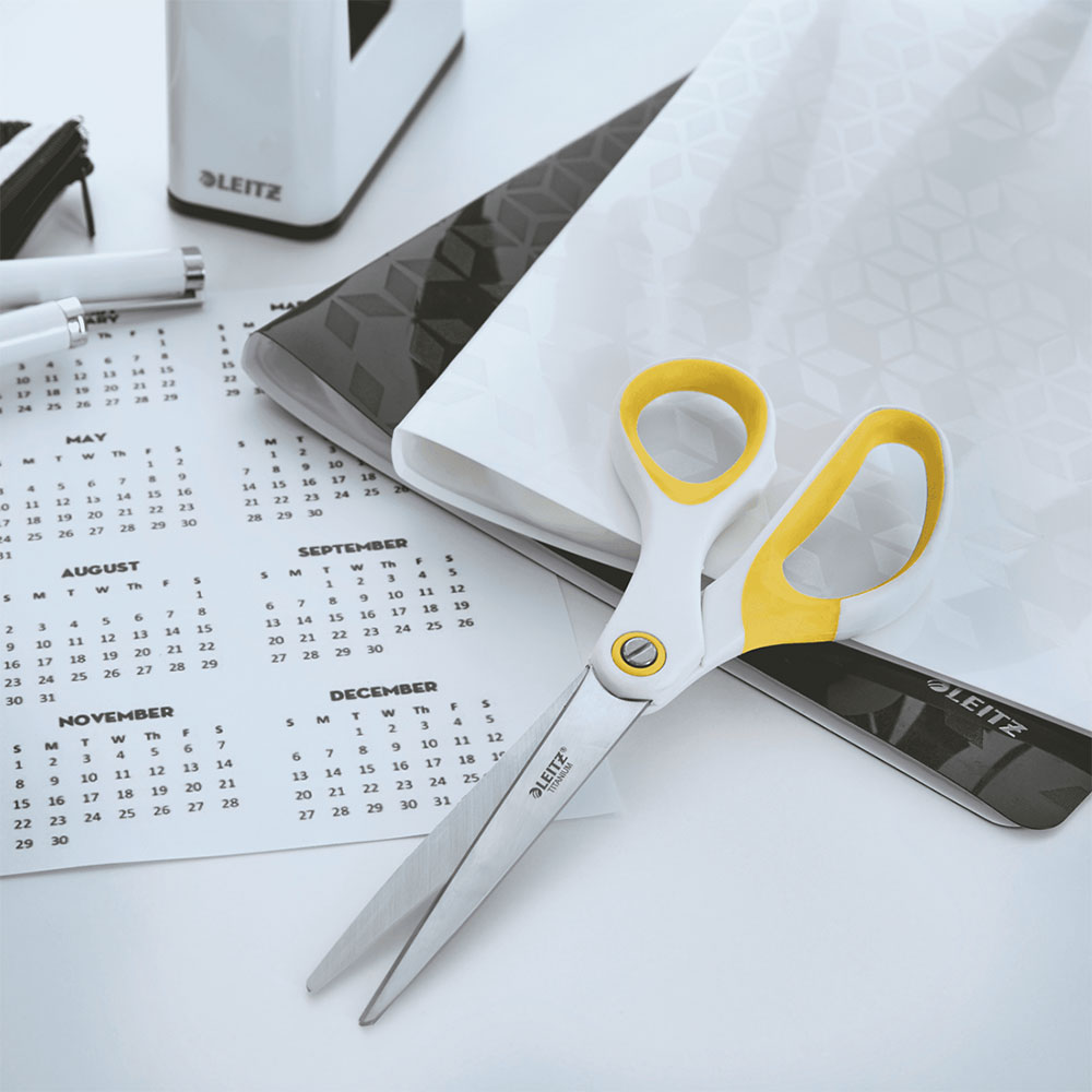Foarfeca pentru birou LEITZ Wow Titanium, 20.5 cm, titan, galben
