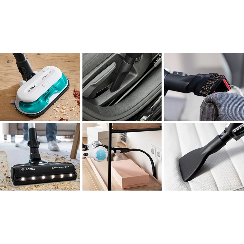 Aspirator vertical 2in1 BOSCH Unlimited 7 ProHygienic Aqua BCS712HYG5, 0.3l, 18V, autonomie max 80 min, alb-negru